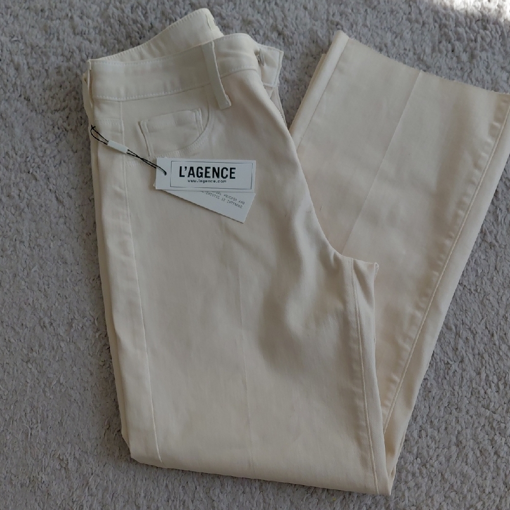 L'AGENCE Off-White Crop Wide Leg Pants - Picture 2 of 7